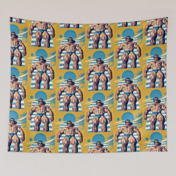 Item preview, Muscular Beach Bodybuilder Sunbathing Retro Art designed and sold by ZhivanCrimson.