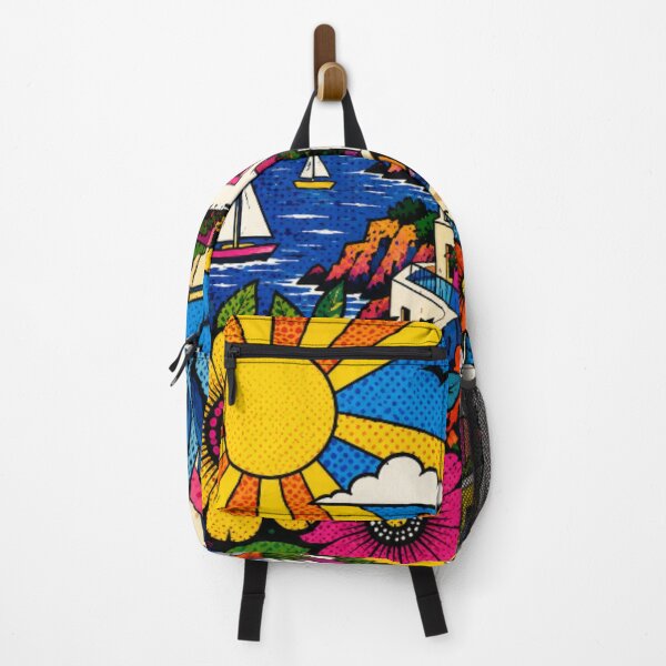Item preview, Colorful Mediterranean Coastal Village | Pop Art Seaside Floral Landscape designed and sold by Nexus Space.