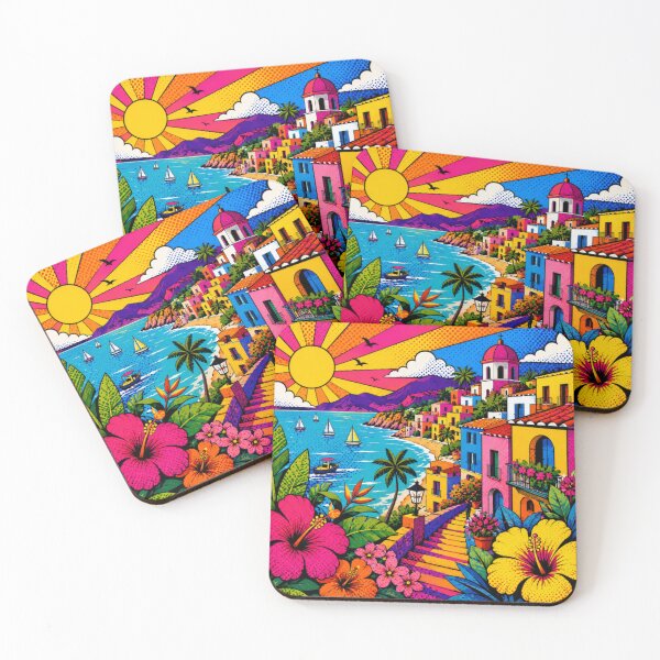 Item preview, Vibrant Mediterranean Seaside Village | Colorful Pop Art Coastal Landscape designed and sold by Nexus Space.