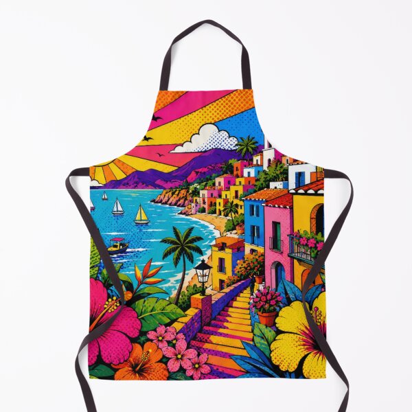 Item preview, Vibrant Mediterranean Seaside Village | Colorful Pop Art Coastal Landscape designed and sold by Nexus Space.