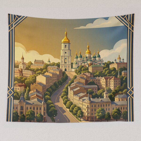 Item preview, Kyiv Ukraine Vintage Travel Poster – Saint Sophia & Dnipro River designed and sold by Bomax121.