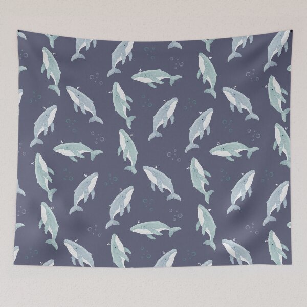 Item preview, Watercolour Humpback Whales on Slate Blue designed and sold by mistywoodstudio.