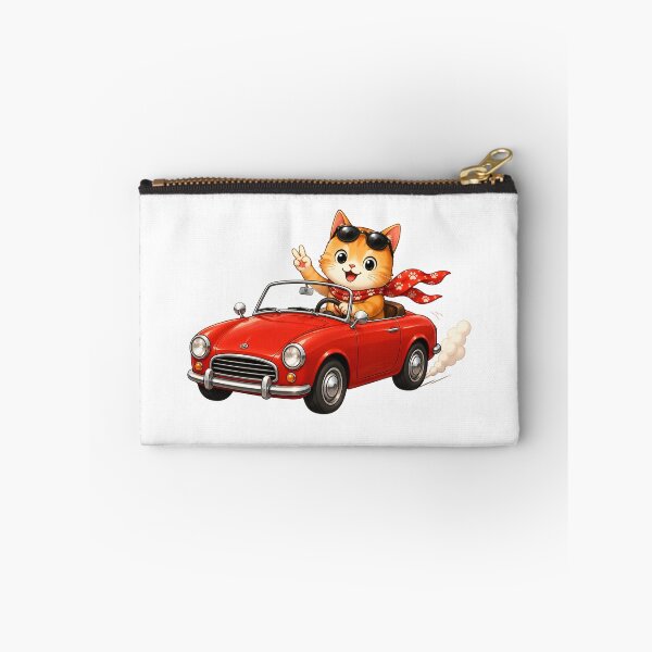 Artikelvorschau, Niedliche Katze im Oldtimer-Cabrio (Kawaii-Aufkleber) | Fröhliche Roadtrip-Katze entworfen und verkauft von NakottaFashion.