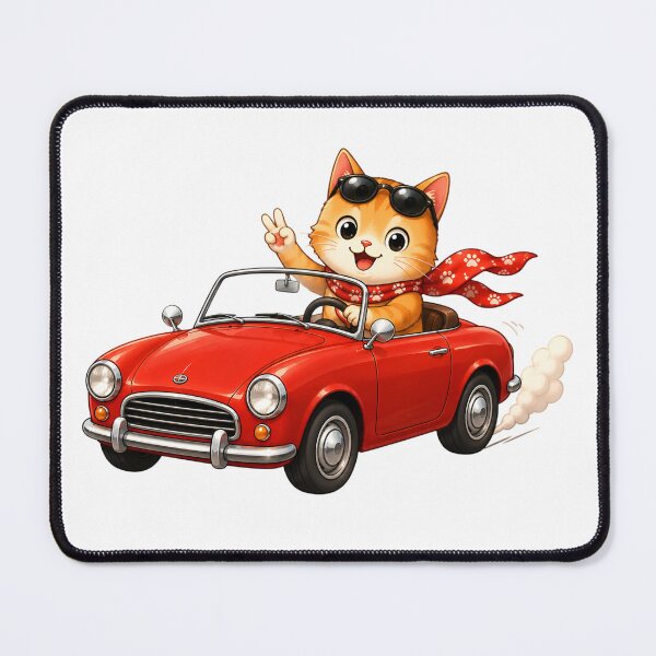Item preview, Cute Cat Driving a Vintage Convertible Kawaii Sticker | Happy Road Trip Cat Character designed and sold by NakottaFashion.