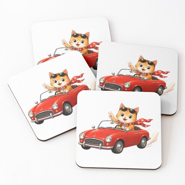 Item preview, Cute Cat Driving a Vintage Convertible Kawaii Sticker | Happy Road Trip Cat Character designed and sold by NakottaFashion.