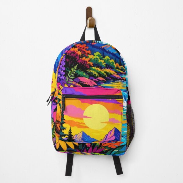 Item preview, Vibrant Mountain River Landscape | Colorful Sunset Nature Art designed and sold by Nexus Space.