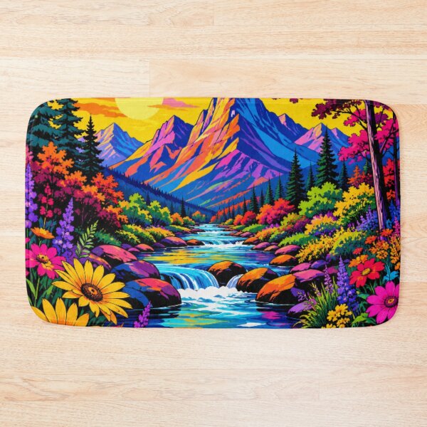 Item preview, Vibrant Mountain River Landscape | Colorful Sunset Nature Art  designed and sold by Nexus Space.