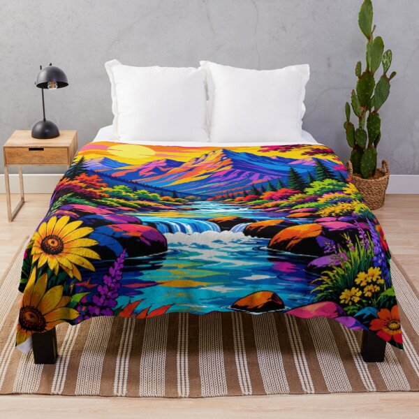 Item preview, Vibrant Mountain River Landscape | Colorful Sunset Nature Art  designed and sold by Nexus Space.