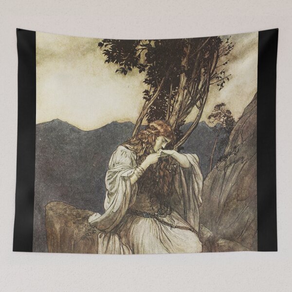 Item preview, Brunnhilde kisses the ring that Siegfried has left with her  - by Arthur Rackham designed and sold by Vintage Designs +.