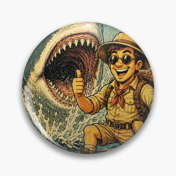 Item preview, Fearless Explorer – Funny Vintage Shark Attack Adventure Retro T-Shirt Art designed and sold by @SHINTOSARTSTORE.