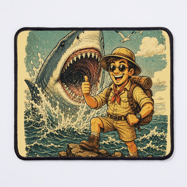 Item preview, Fearless Explorer – Funny Vintage Shark Attack Adventure Retro T-Shirt Art designed and sold by @SHINTOSARTSTORE.