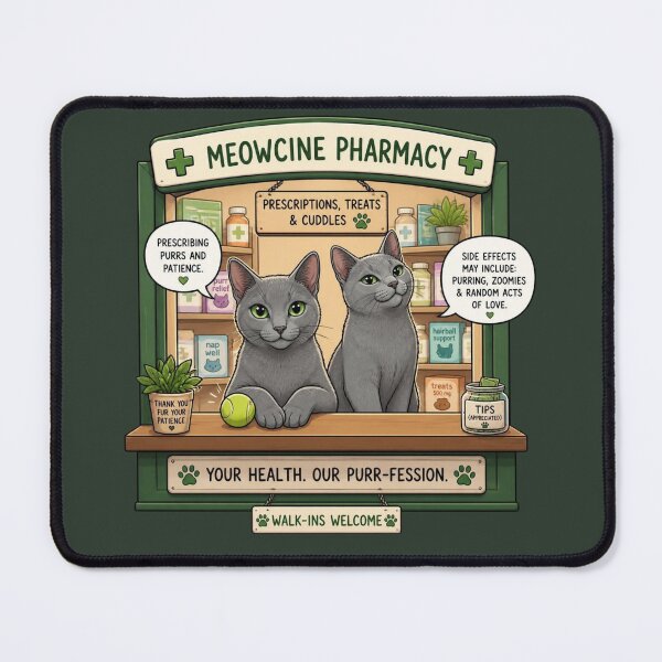 Item preview, Meowcine Pharmacy Cute Russian Blue Cats Anti Depressant Meme designed and sold by NikaRka.