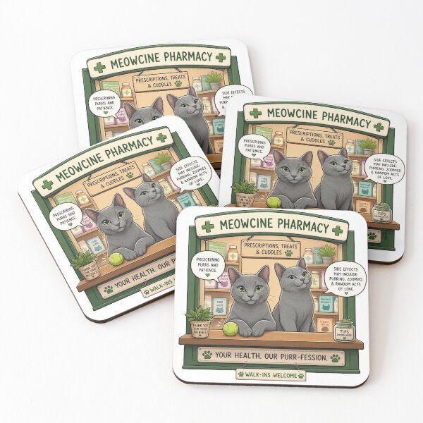 Item preview, Meowcine Pharmacy Cute Russian Blue Cats Anti Depressant Meme designed and sold by NikaRka.