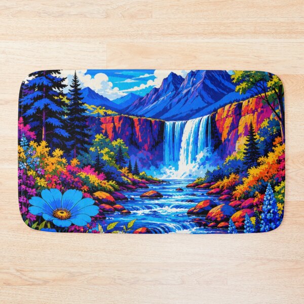 Item preview, Vibrant Waterfall Mountain Landscape | Colorful River & Wildflower Nature Art designed and sold by Nexus Space.