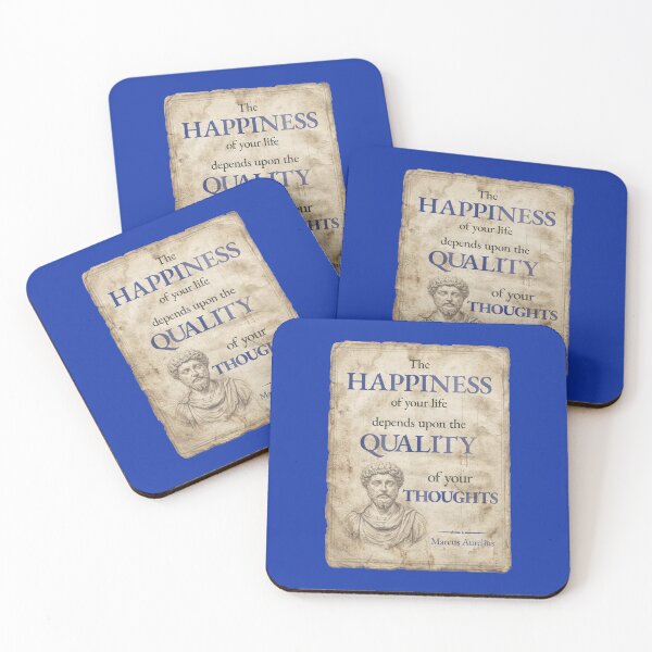 Item preview, The Happiness of Your Life Depends Upon the Quality of Your Thoughts - Marcus Aurelius - Vintage Distressed Stoic Quote - Egyptian Blue Version designed and sold by Stoic Core.