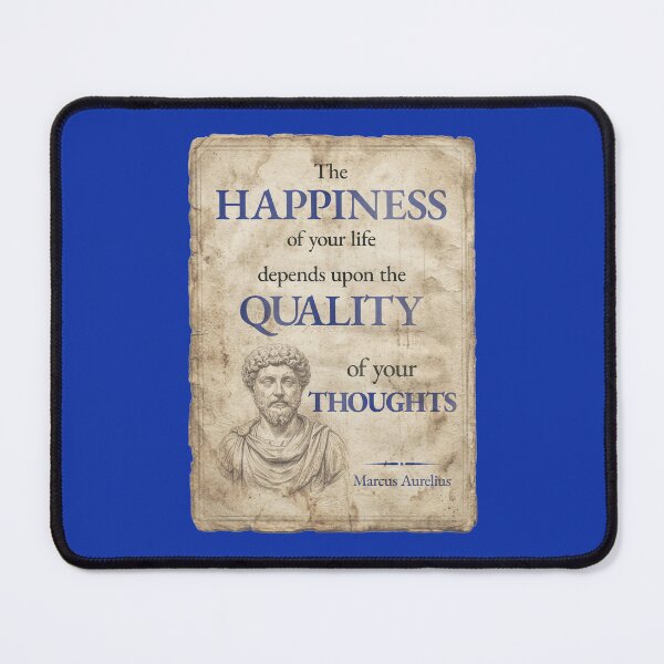 Item preview, The Happiness of Your Life Depends Upon the Quality of Your Thoughts - Marcus Aurelius - Vintage Distressed Stoic Quote - Egyptian Blue Version designed and sold by Stoic Core.