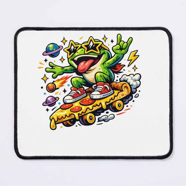 Item preview, Cool Frog Riding Pizza Skateboard designed and sold by SurrealSproutz.
