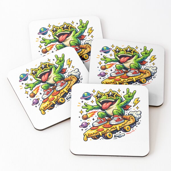 Item preview, Cool Frog Riding Pizza Skateboard designed and sold by SurrealSproutz.
