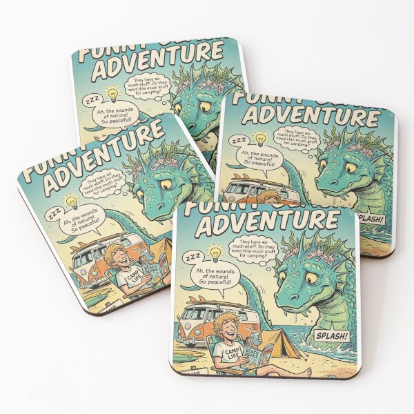 Item preview, Funny Beach Adventure – Retro Comic Sea Monster Camping Poster Art Print designed and sold by @SHINTOSARTSTORE.