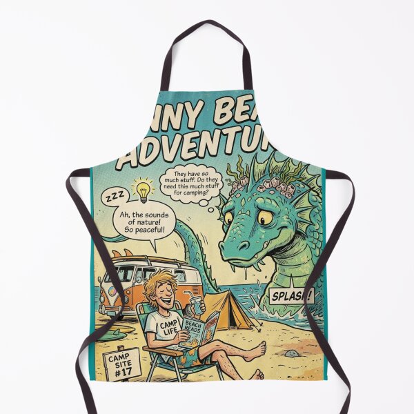 Item preview, Funny Beach Adventure – Retro Comic Sea Monster Camping Poster Art Print designed and sold by @SHINTOSARTSTORE.