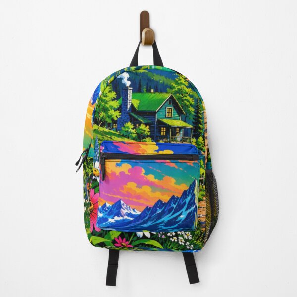 Item preview, Vibrant Mountain Lake Cabin | Colorful Alpine Landscape | Wildflower Nature Illustration designed and sold by Nexus Space.