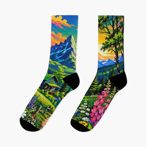 Item preview, Vibrant Mountain Lake Cabin | Colorful Alpine Landscape | Wildflower Nature Illustration designed and sold by Nexus Space.