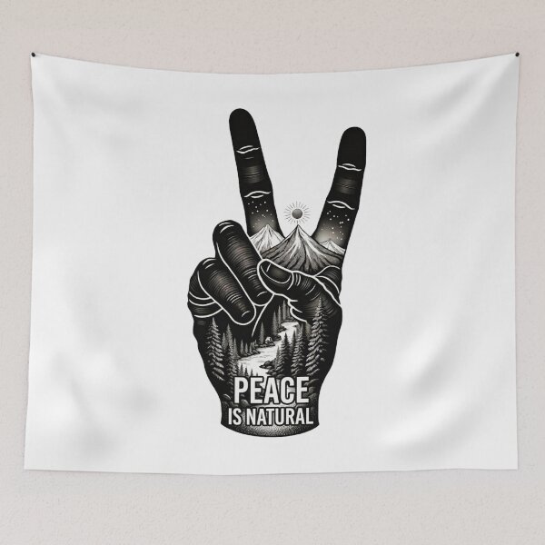 Item preview, Peace Sign Hand with Nature Double Exposure Illustration designed and sold by GabeMountainArt.