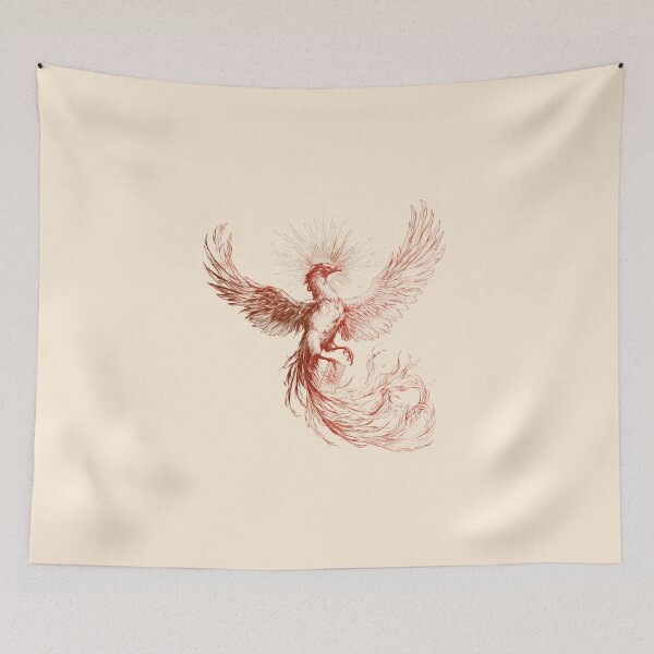 Item preview, Majestic Phoenix holding sun Tarot Card - Vintage Red Line Art designed and sold by Ellanor0.