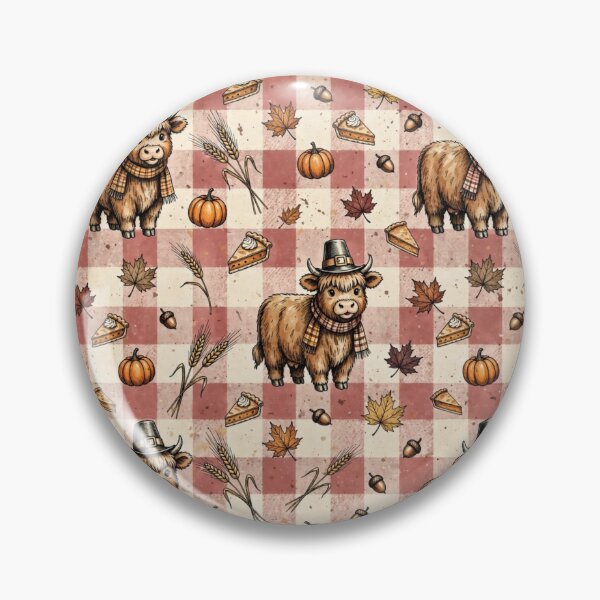 Item preview, Thanksgiving Highland Cow Pattern Cute Pilgrim flannel Hat Pumpkin Pie Fall Gingham designed and sold by Yellowriversss.