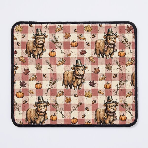 Item preview, Thanksgiving Highland Cow Pattern Cute Pilgrim flannel Hat Pumpkin Pie Fall Gingham designed and sold by Yellowriversss.
