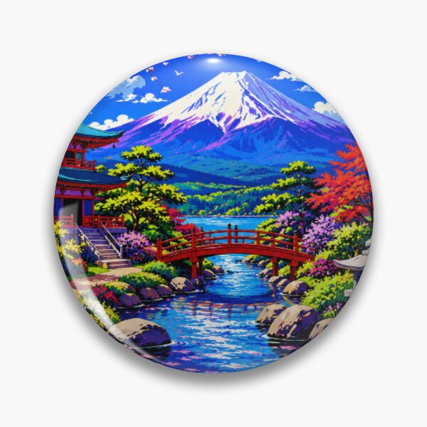 Item preview, Mount Fuji Japanese Garden | Vibrant Sakura Landscape | Colorful Japan Nature Illustration designed and sold by Nexus Space.