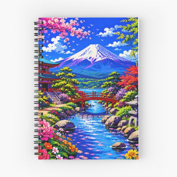 Item preview, Mount Fuji Japanese Garden | Vibrant Sakura Landscape | Colorful Japan Nature Illustration designed and sold by Nexus Space.