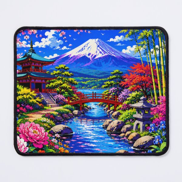 Item preview, Mount Fuji Japanese Garden | Vibrant Sakura Landscape | Colorful Japan Nature Illustration designed and sold by Nexus Space.