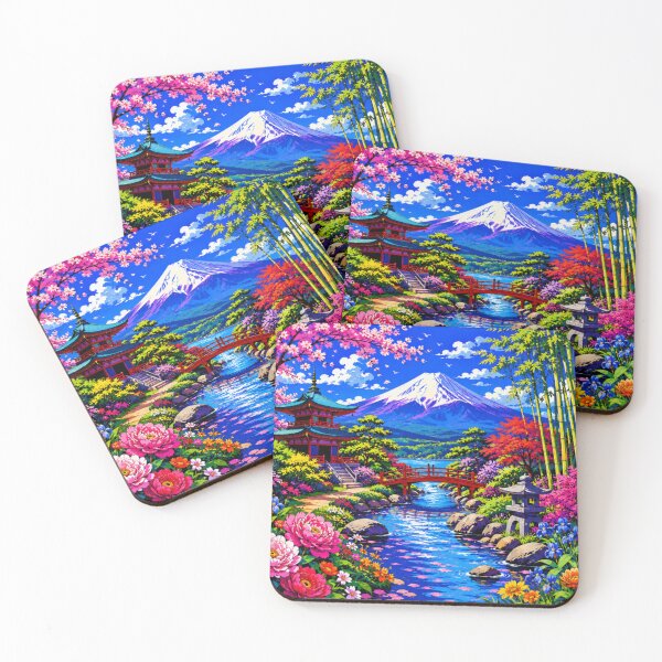 Item preview, Mount Fuji Japanese Garden | Vibrant Sakura Landscape | Colorful Japan Nature Illustration designed and sold by Nexus Space.