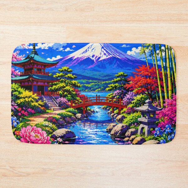 Item preview, Mount Fuji Japanese Garden | Vibrant Sakura Landscape | Colorful Japan Nature Illustration designed and sold by Nexus Space.