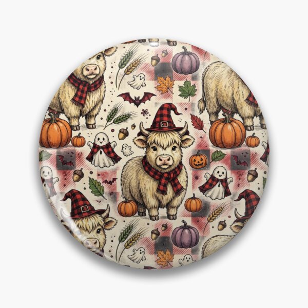 Item preview, Halloween Highland Cow Pattern Witch Hat Flannel Ghost Pumpkin Spooky Fall Plaid designed and sold by Yellowriversss.