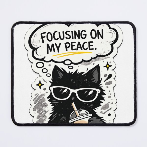 Item preview, Focusing On My Peace Black Cat Sticker | Cute Introvert Cat | Funny Boba Tea Cat | Aesthetic Mental Health Quote designed and sold by Sticker Hubs.