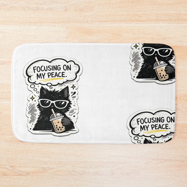 Item preview, Focusing On My Peace Black Cat Sticker | Cute Introvert Cat | Funny Boba Tea Cat | Aesthetic Mental Health Quote designed and sold by Sticker Hubs.