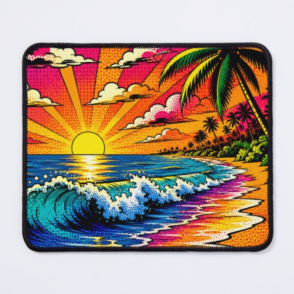 Item preview, Tropical Beach Sunset Pop Art | Vibrant Ocean Waves & Palm Trees | Colorful Coastal Illustration designed and sold by Nexus Space.