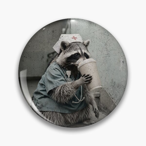 Item preview, Exhausted Raccoon Nurse Blue Scrubs Coffee Break designed and sold by Neurospicy Trolls.