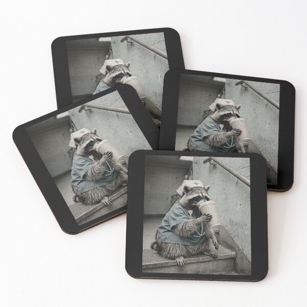 Item preview, Exhausted Raccoon Nurse Blue Scrubs Coffee Break designed and sold by Neurospicy Trolls.