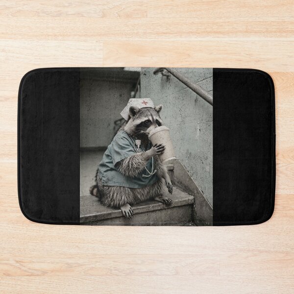 Item preview, Exhausted Raccoon Nurse Blue Scrubs Coffee Break designed and sold by Neurospicy Trolls.