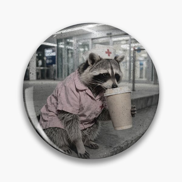 Item preview, Exhausted Raccoon Nurse Pink Scrubs Coffee Break designed and sold by Neurospicy Trolls.