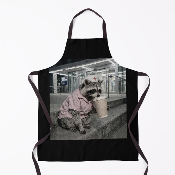 Item preview, Exhausted Raccoon Nurse Pink Scrubs Coffee Break designed and sold by Neurospicy Trolls.