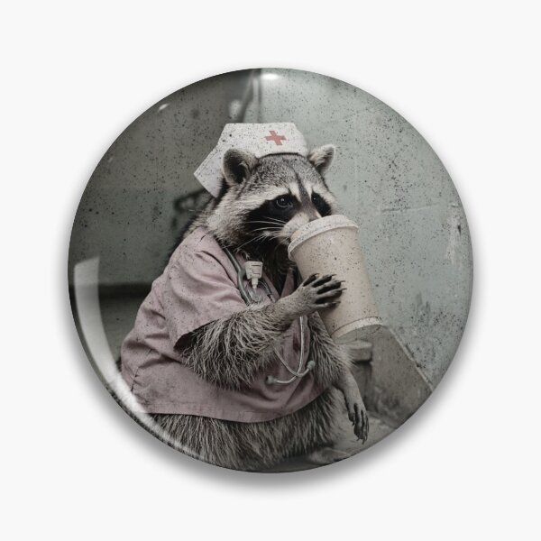 Item preview, Exhausted Raccoon Nurse Pink Scrubs - Coffee Break designed and sold by Neurospicy Trolls.