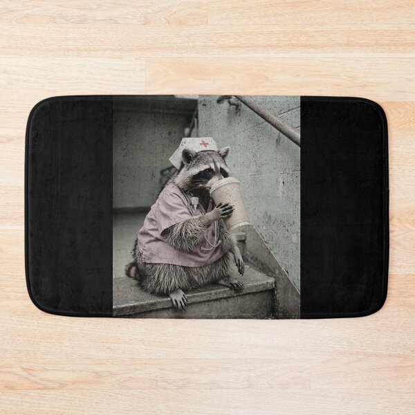 Item preview, Exhausted Raccoon Nurse Pink Scrubs - Coffee Break designed and sold by Neurospicy Trolls.