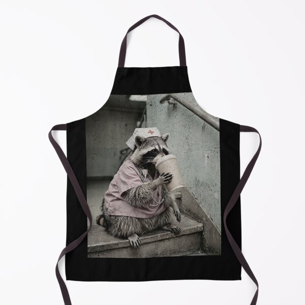 Item preview, Exhausted Raccoon Nurse Pink Scrubs - Coffee Break designed and sold by Neurospicy Trolls.