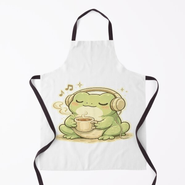 Item preview, Cute Lo-Fi Frog Drinking Coffee with Headphones | Cozy Kawaii Cottagecore Frog Gift for Music Lovers designed and sold by ArtByTripti.