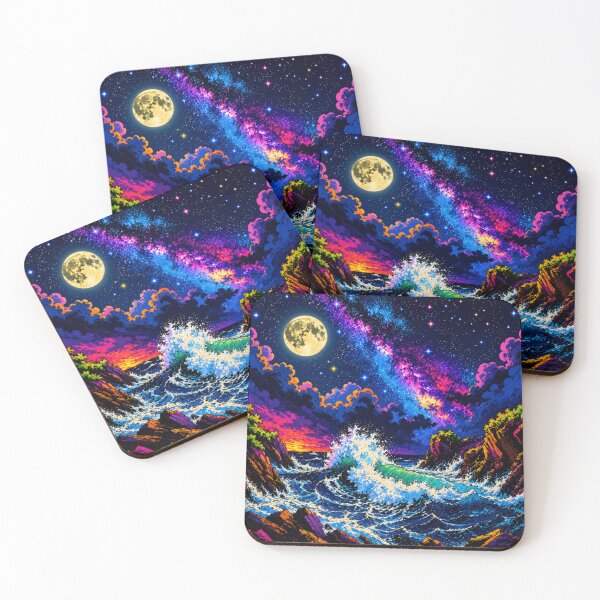 Item preview, Celestial Ocean Dreams | Vibrant Pop Art Moonlit Seascape & Milky Way Landscape designed and sold by Nexus Space.