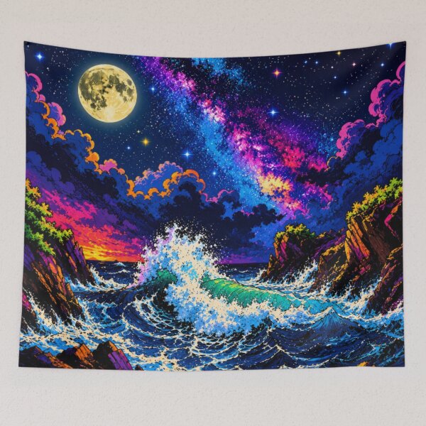 Item preview, Celestial Ocean Dreams | Vibrant Pop Art Moonlit Seascape & Milky Way Landscape designed and sold by Nexus Space.
